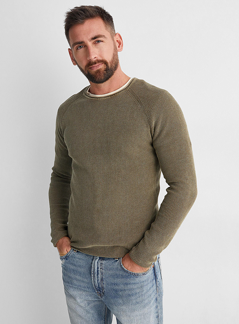 Le 31 Mossy Green Faded knit sweater for men
