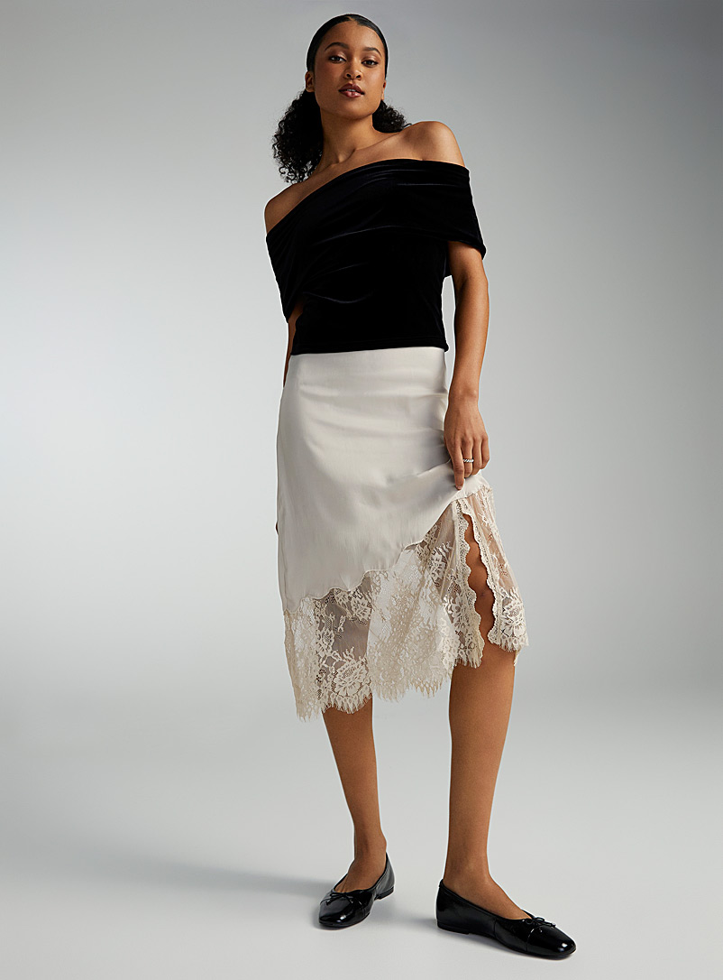 Twik Light Grey Satin and lace skirt for women