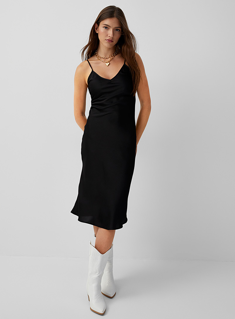 Twik Black Satin slip dress for women
