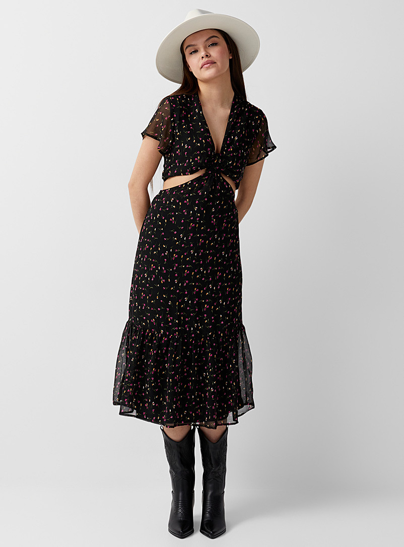 Twik Patterned Black Cutout ruffled dress for women