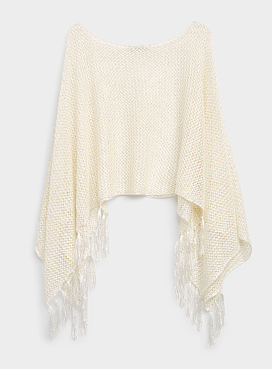 Simons Black Shimmery openwork fringed poncho for women