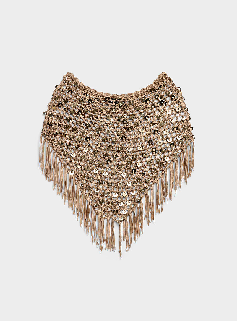 Simons: Le poncho &eacute;court&eacute; crochet &agrave; paillettes Noir pour femme