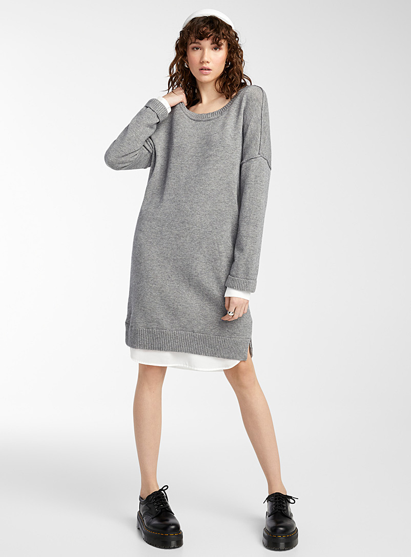 Twik Grey Contrast trim dress for women