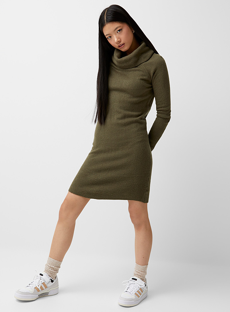 Twik Mossy Green Cozy mega-collar knit dress for women