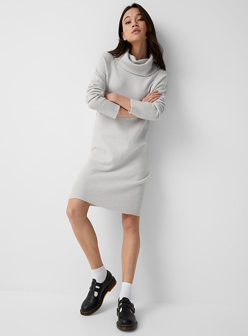 Twik Grey Cozy mega-collar knit dress for women