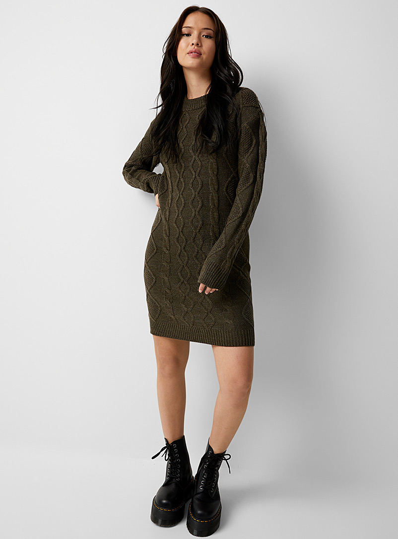 Twik Mossy Green Twisted cable knit dress for women