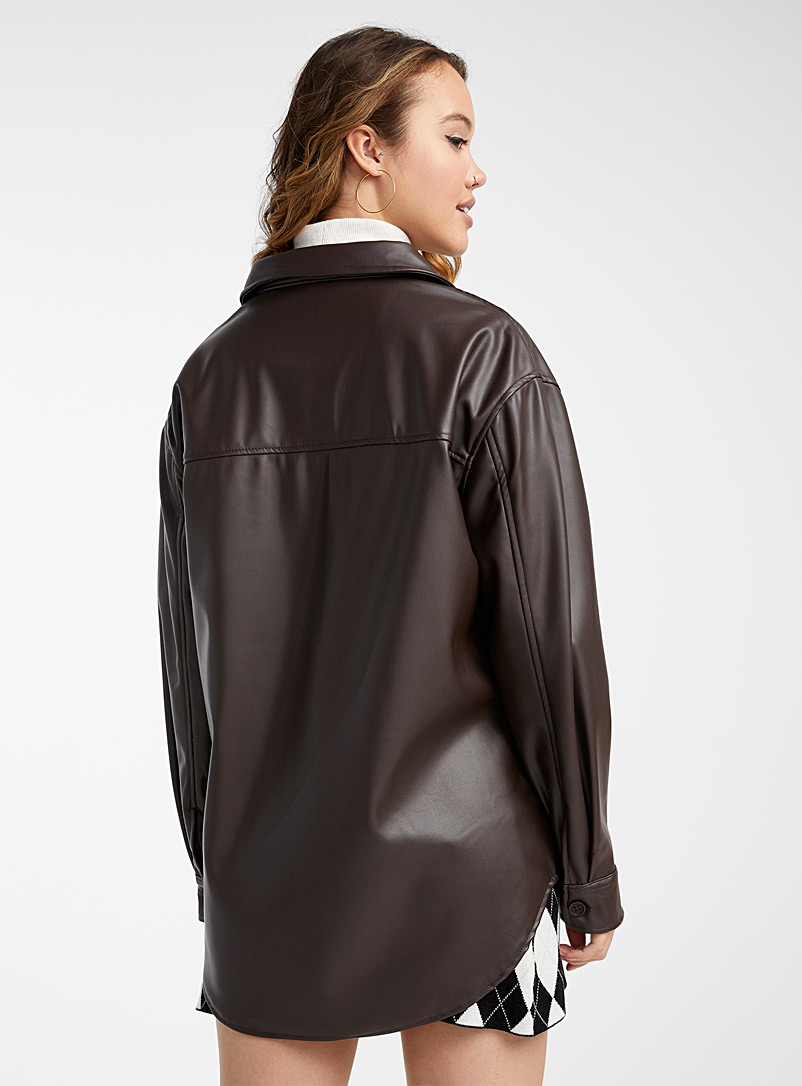 Twik Marine Blue Faux-leather utility overshirt for women