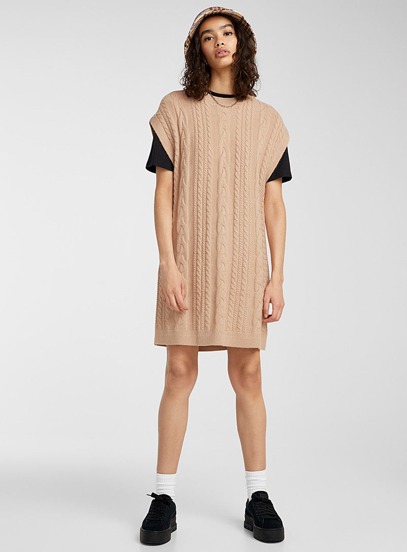 Twik Ecru/Linen Cable knit sleeveless dress for women