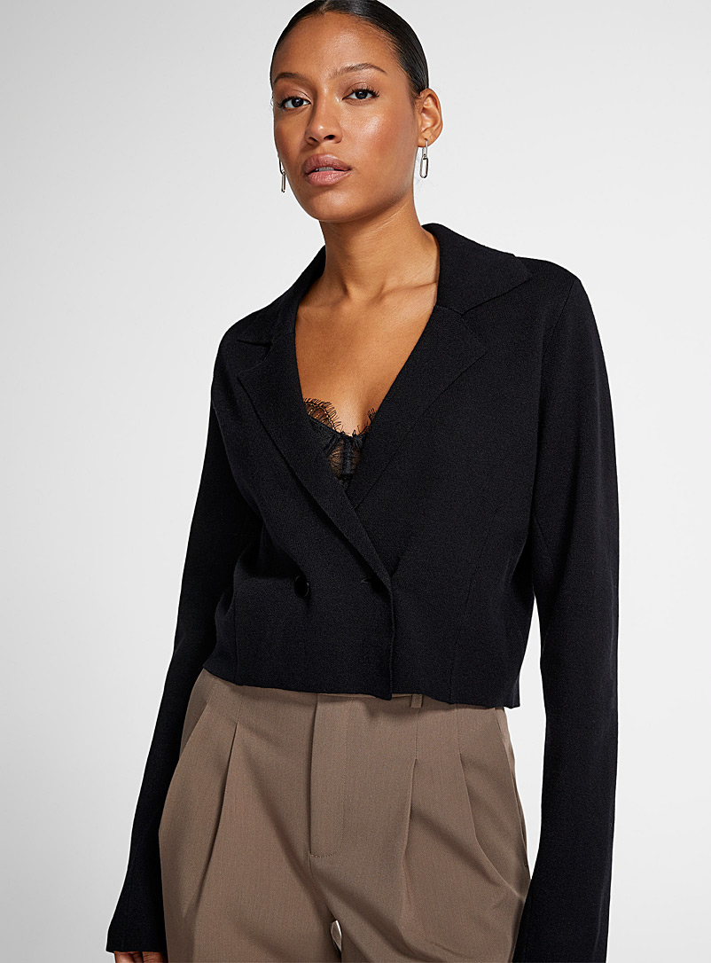 Icône Black Thick knit cropped blazer for women