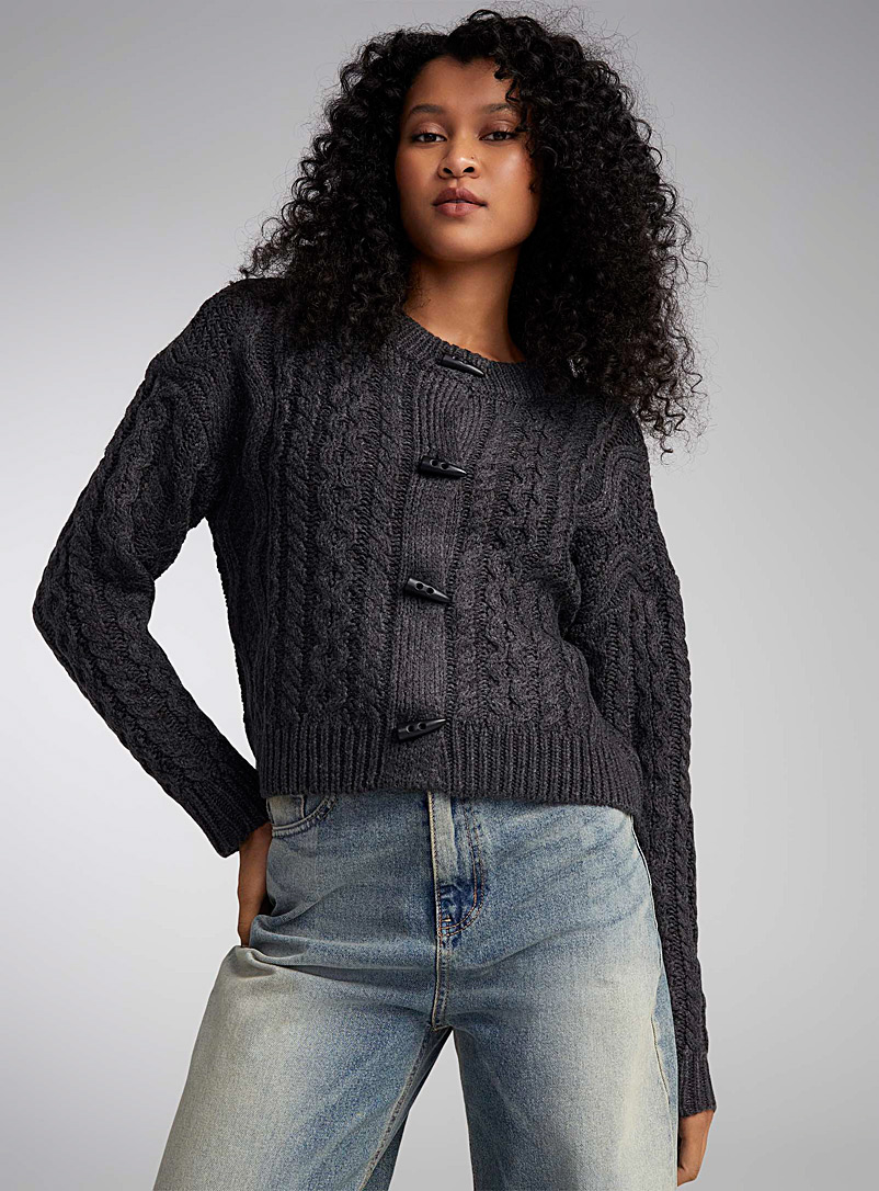 Twik Charcoal Cables and toggles cropped cardigan for women