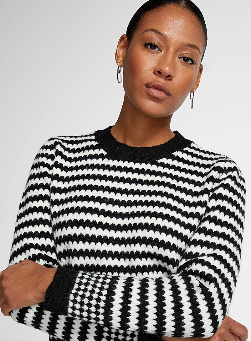 Icône Patterned Black Contrasting stripes sweater for women