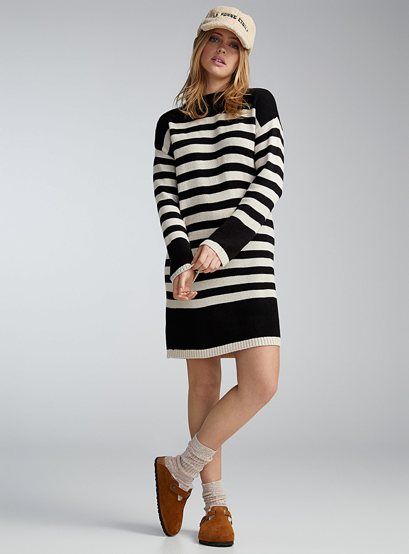 Twik Patterned Black Striped straight-fit dress for women