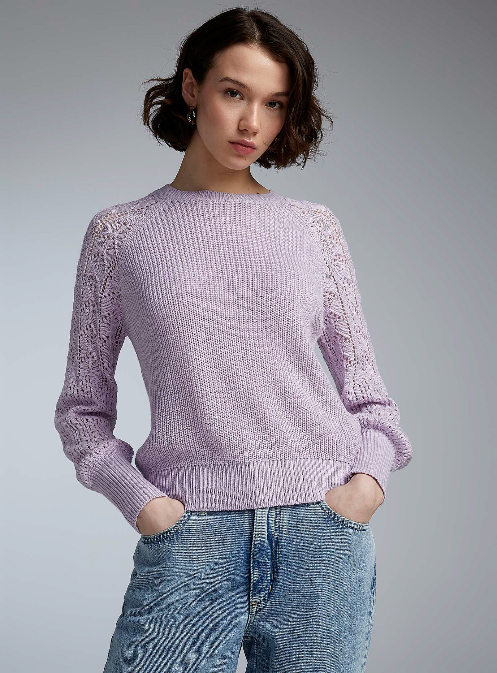 Twik Openwork Sleeves Sweater In Lilacs