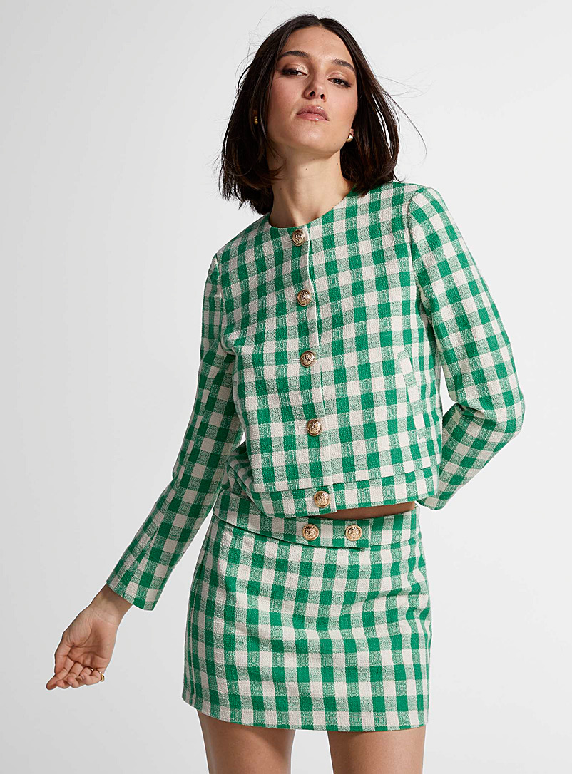 Vero Moda Patterned Green Colourful checkers tweed blazer for women