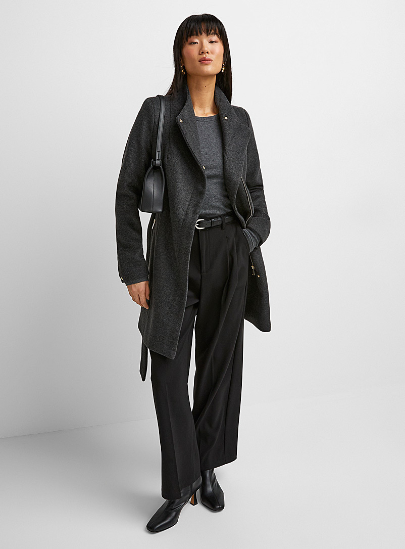 Vero Moda Charcoal Belted felt coat for women