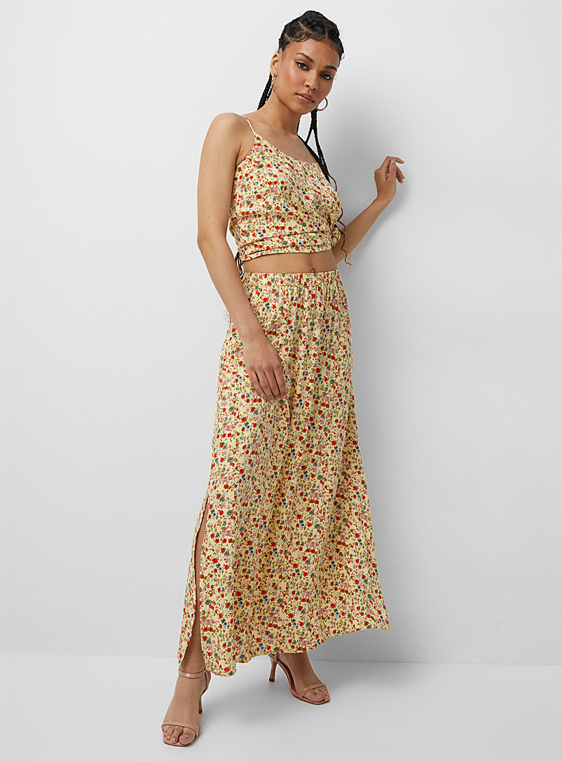 Vero Moda: La jupe maxi bouquet d'imprimés Jaune à motifs pour femme