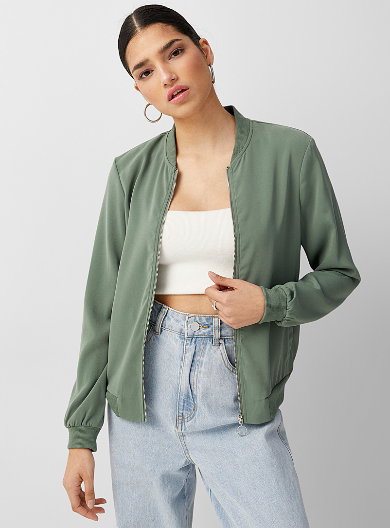 Vero Moda Mossy Green Silky crepe bomber jacket for women