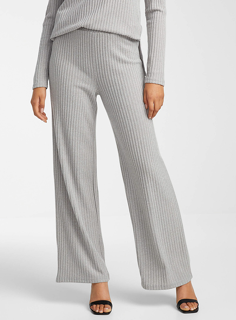 Vero Moda Grey Ribbed knit wide-leg pant for women