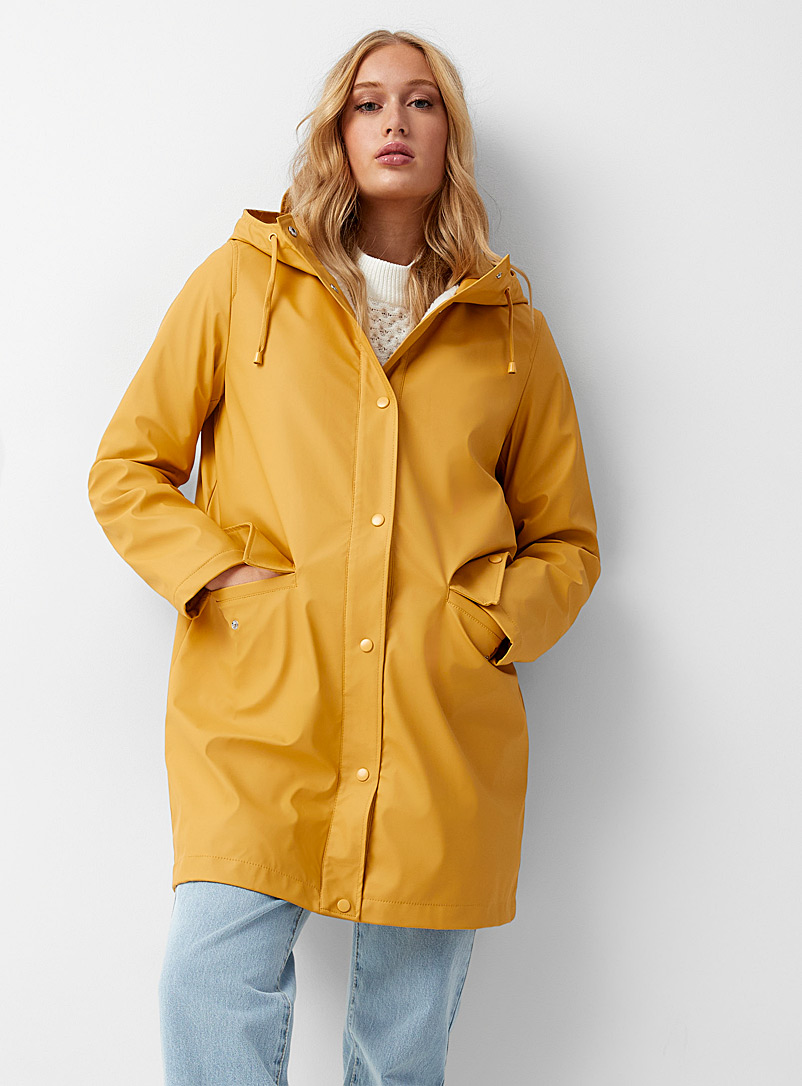 Vero Moda Medium Yellow Sherpa underside long hooded raincoat for women