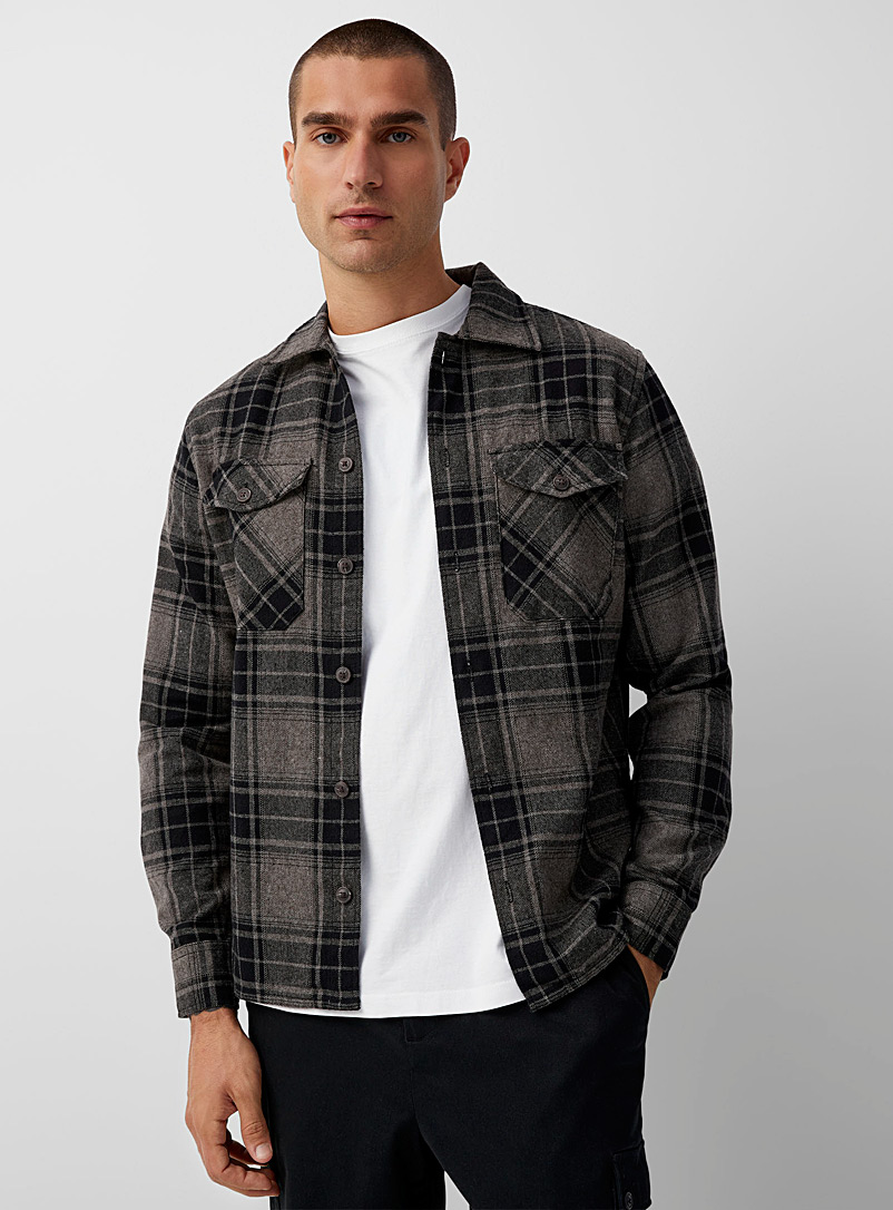 Jack & Jones Patterned grey Check flannel-like overshirt for men