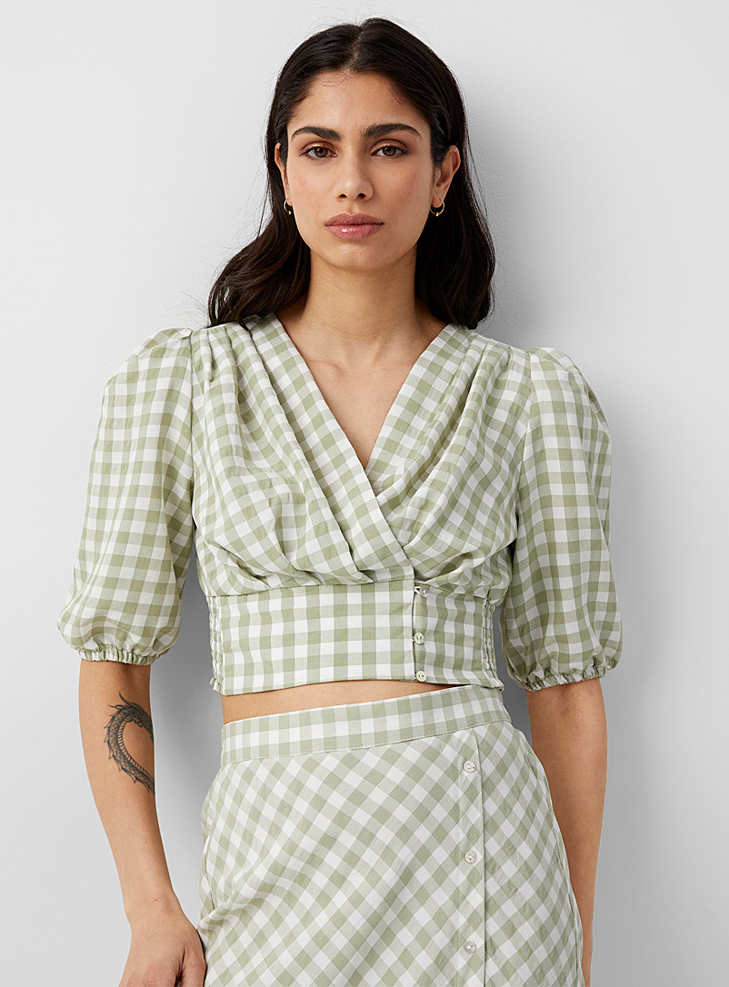 Vero Moda Patterned Green Sage green gingham blouse for women