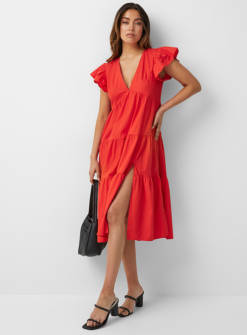 Vero Moda Red Tangerine ruffle sleeves peasant dress for women