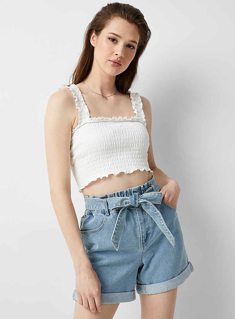 Vero Moda White Ultra-cropped ruched cami for women
