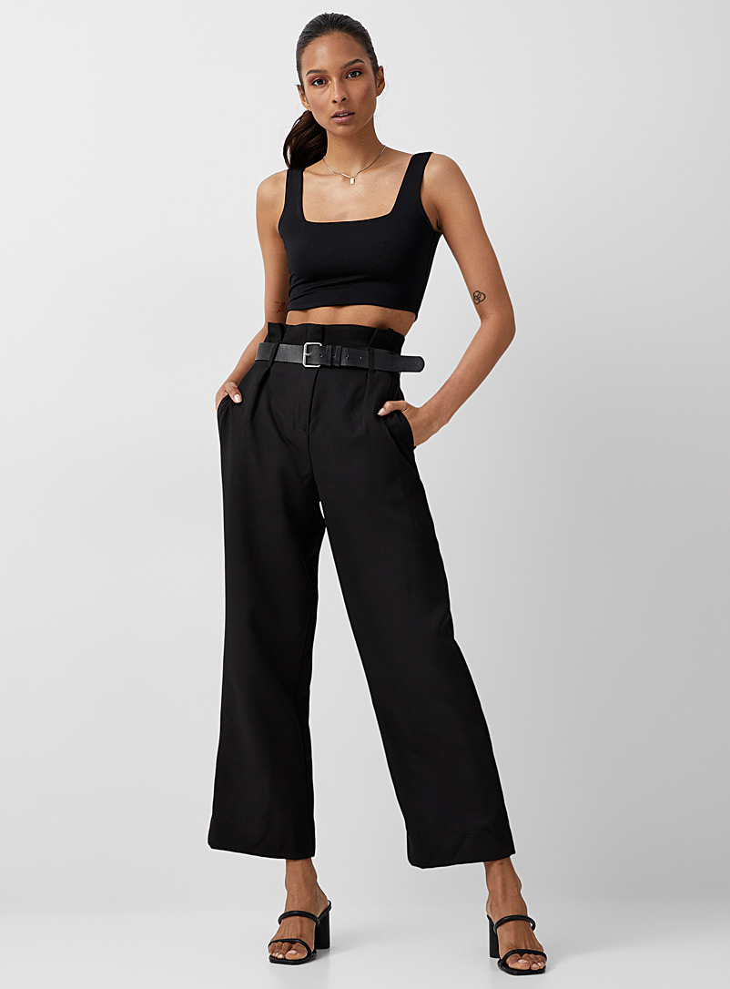 Vero Moda Black Faux-leather belt wide-leg pant for women