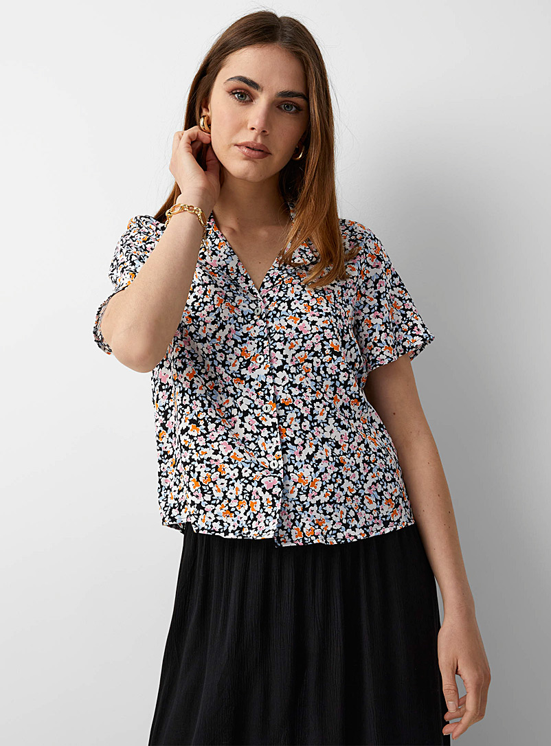 Vero Moda Patterned Black Expressive print boxy-fit blouse for women