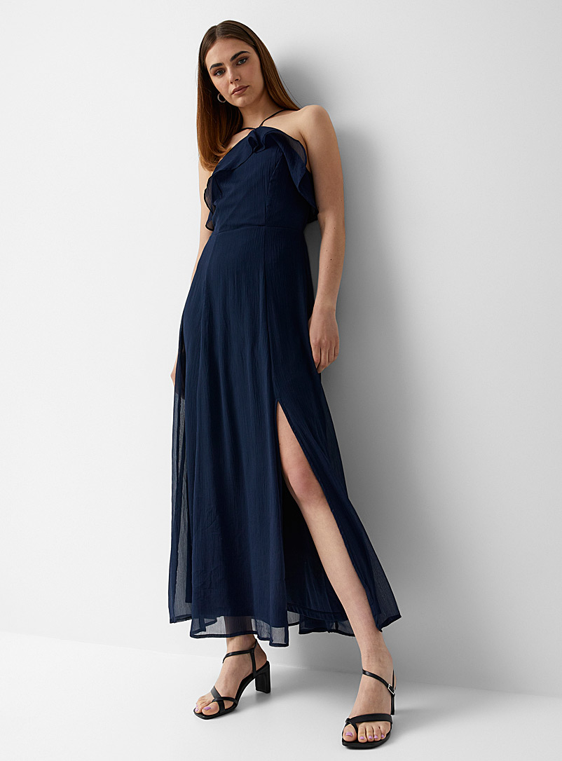 Vero Moda Marine Blue Ruffled halter dress for women