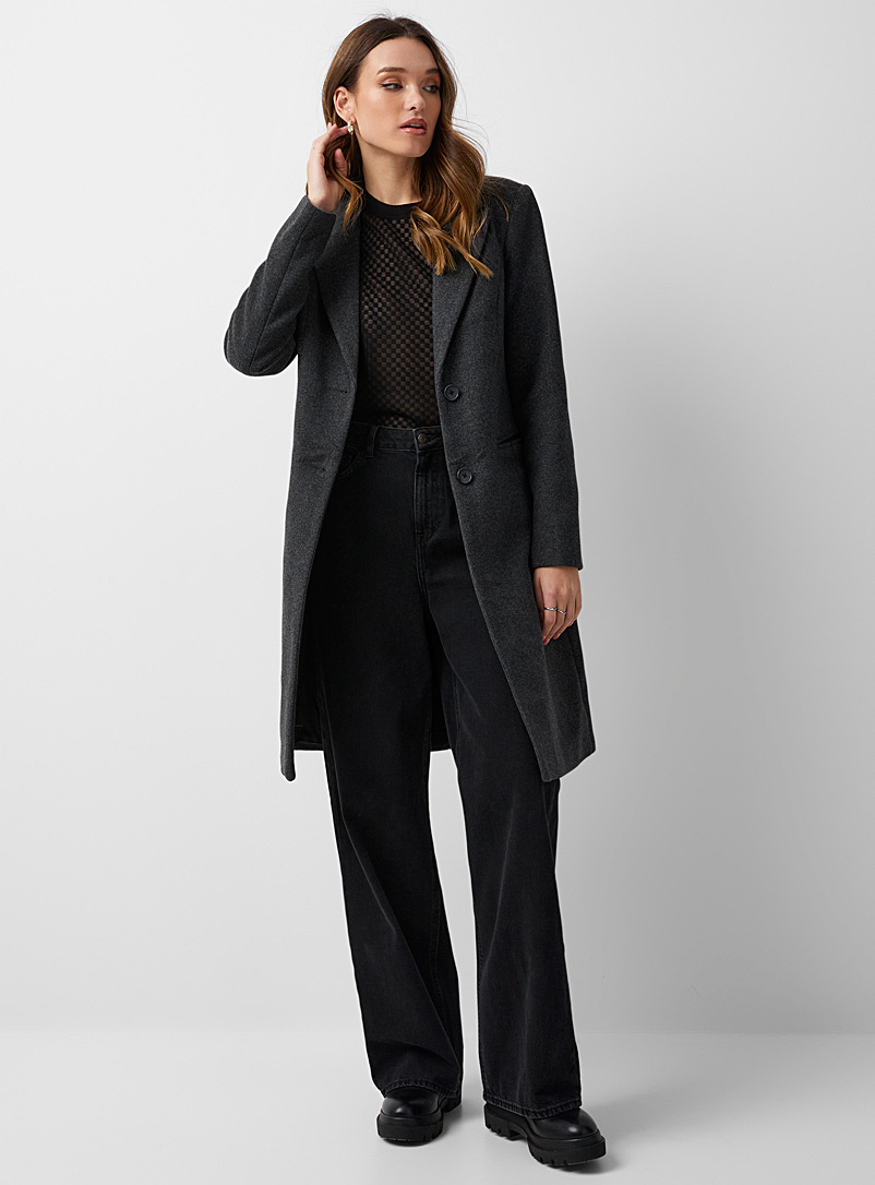 Vero Moda Dark Grey Touch of wool two-button overcoat for women