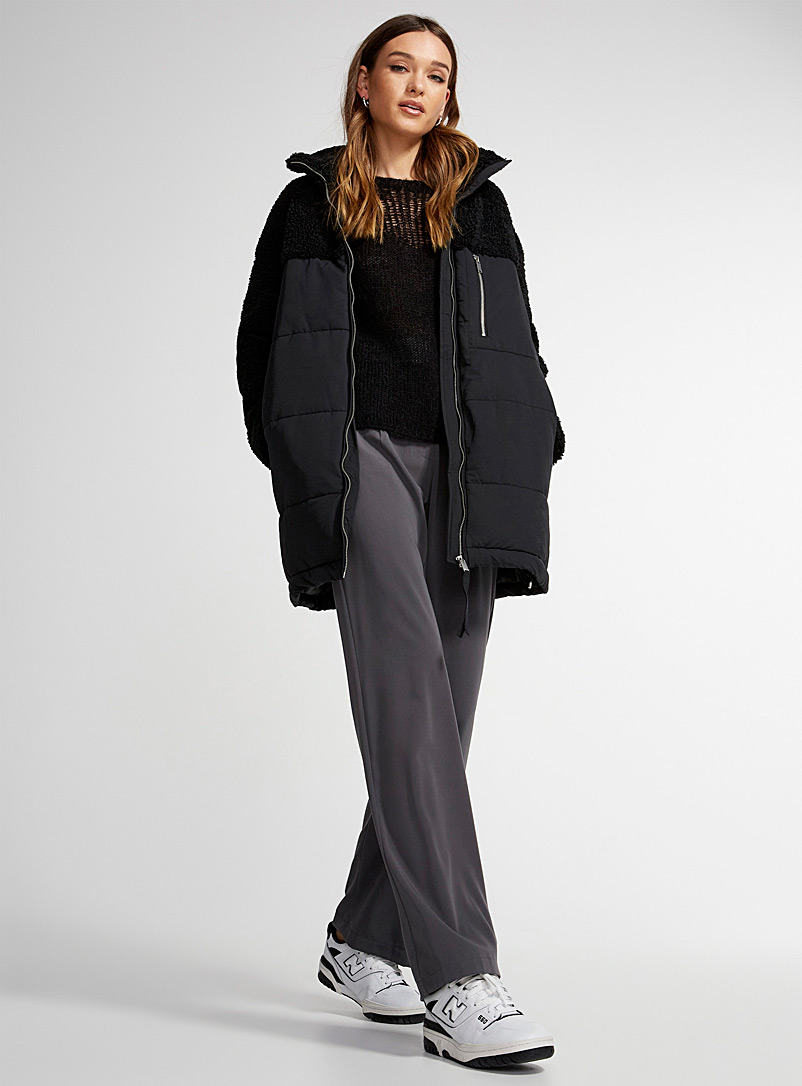 Vero Moda Black Nylon and sherpa fleece stand collar puffer jacket for women