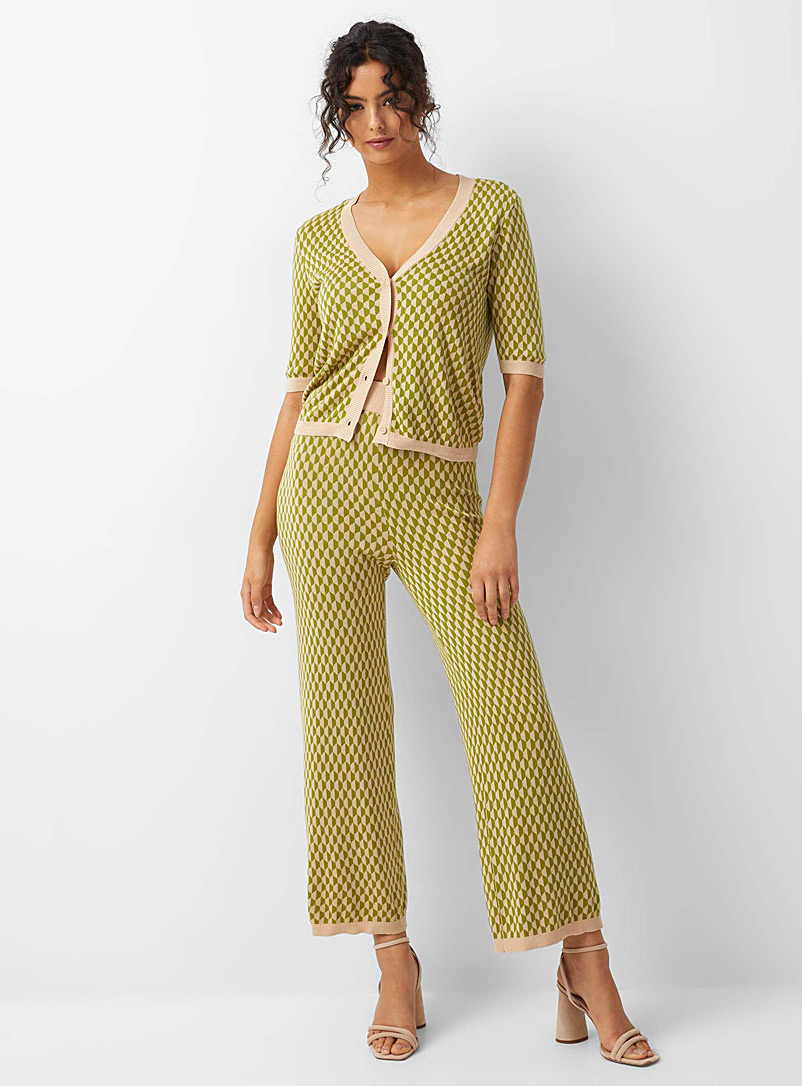 Vero Moda: Le pantalon large jacquard hexagonal Vert à motifs pour femme