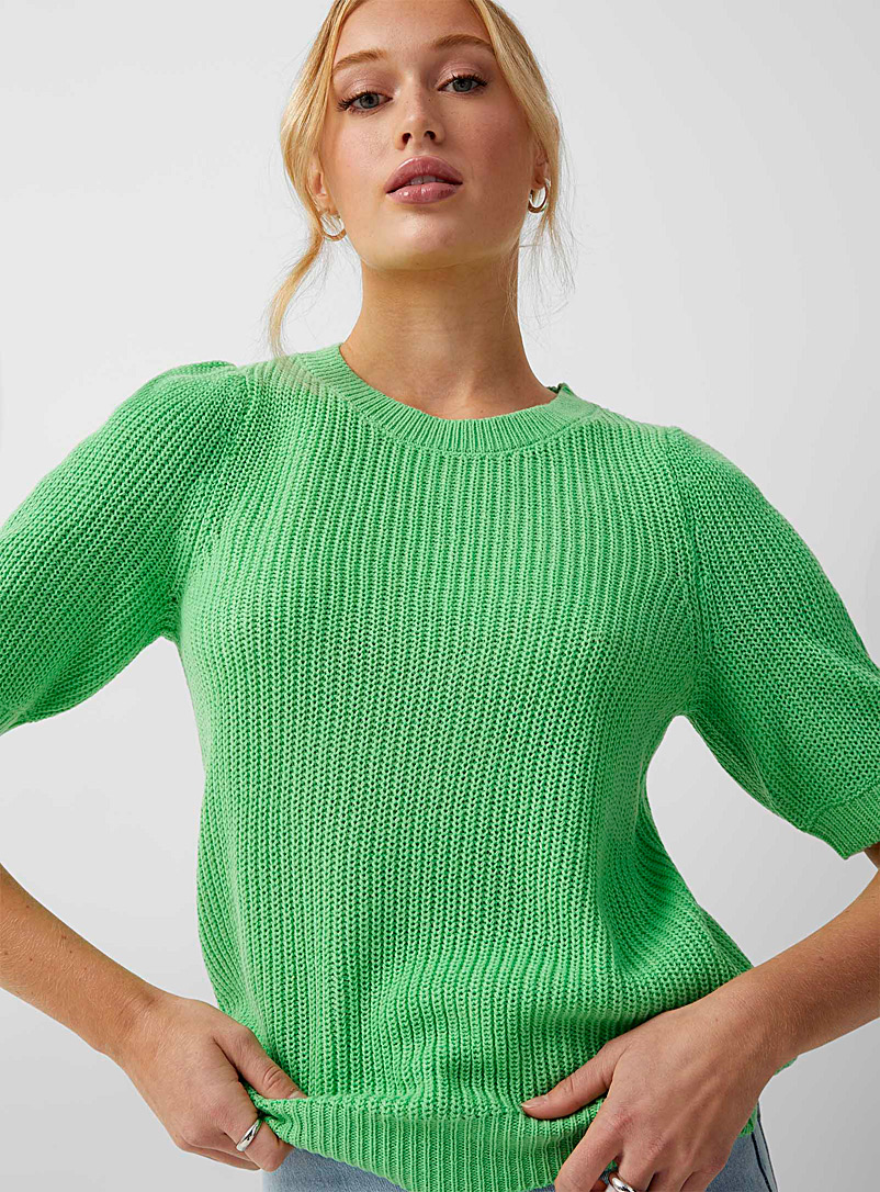 Vero Moda Kelly Green Puff shoulders shaker-rib sweater for women