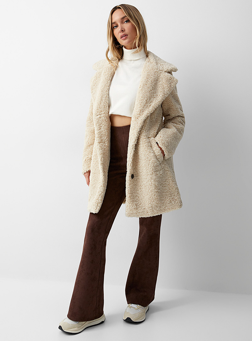 Vero Moda Ivory White Mid-length loose sherpa coat for women