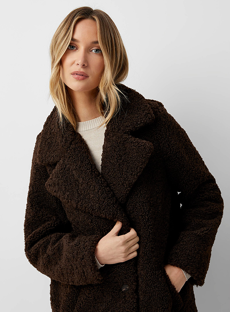 Vero Moda Dark Brown Mid-length loose sherpa coat for women