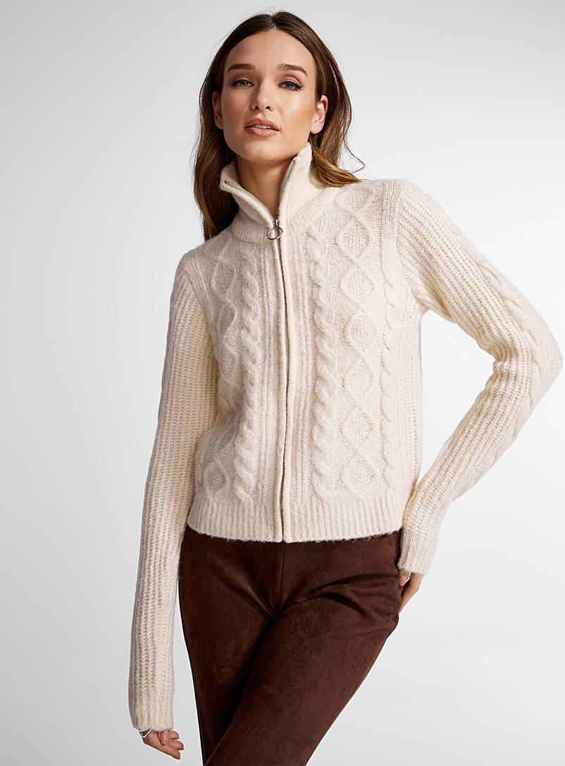Vero Moda Ivory White Twists and cables zippered cardigan for women