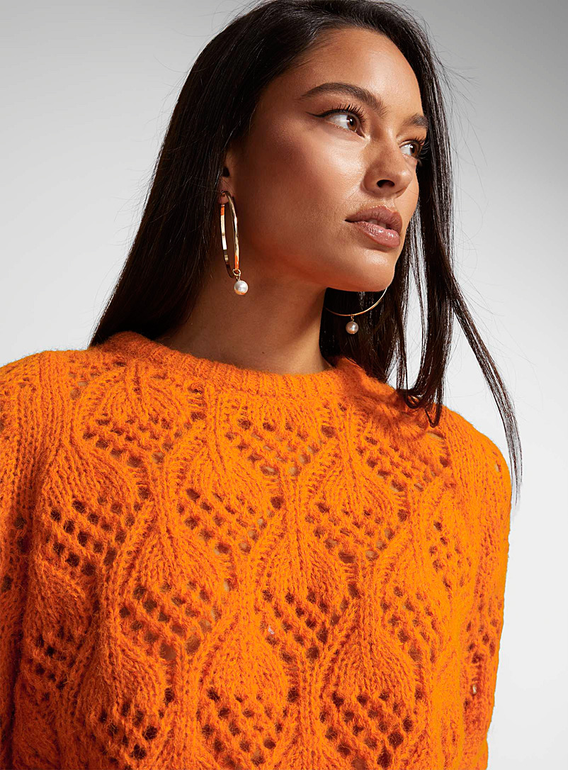 Vero Moda Medium Orange Openwork crew-neck sweater for women