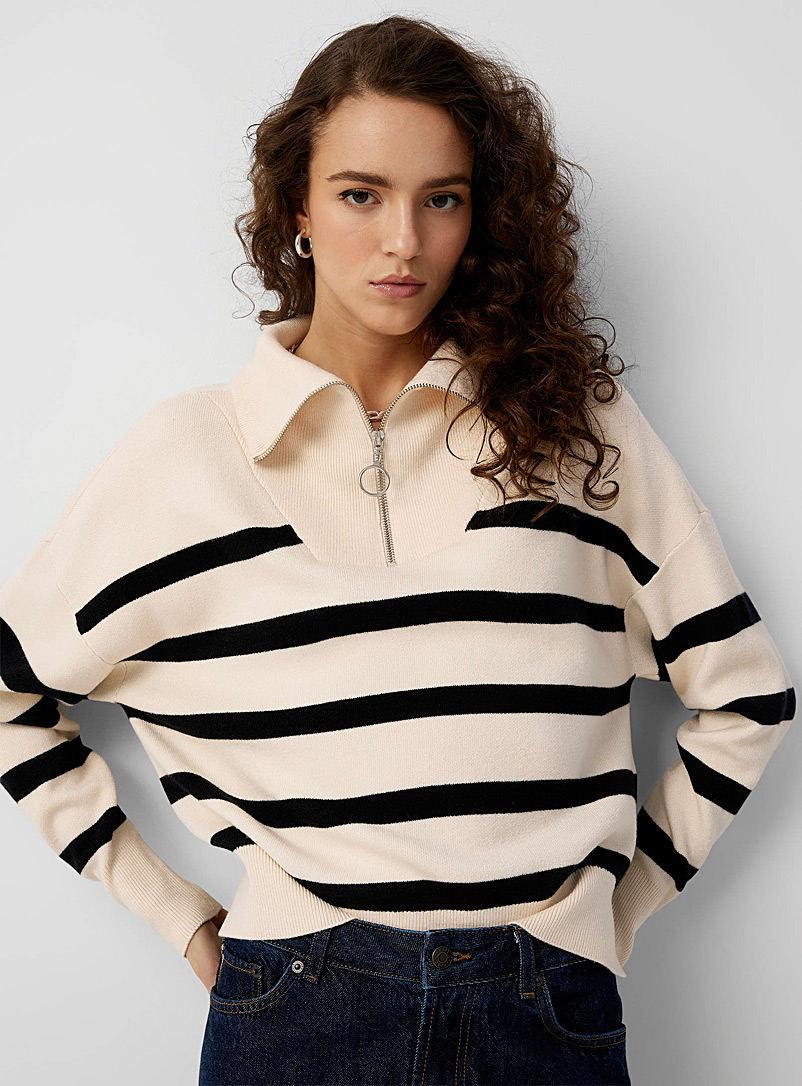 Vero Moda Ivory White Stripes zippered-collar sweater for women