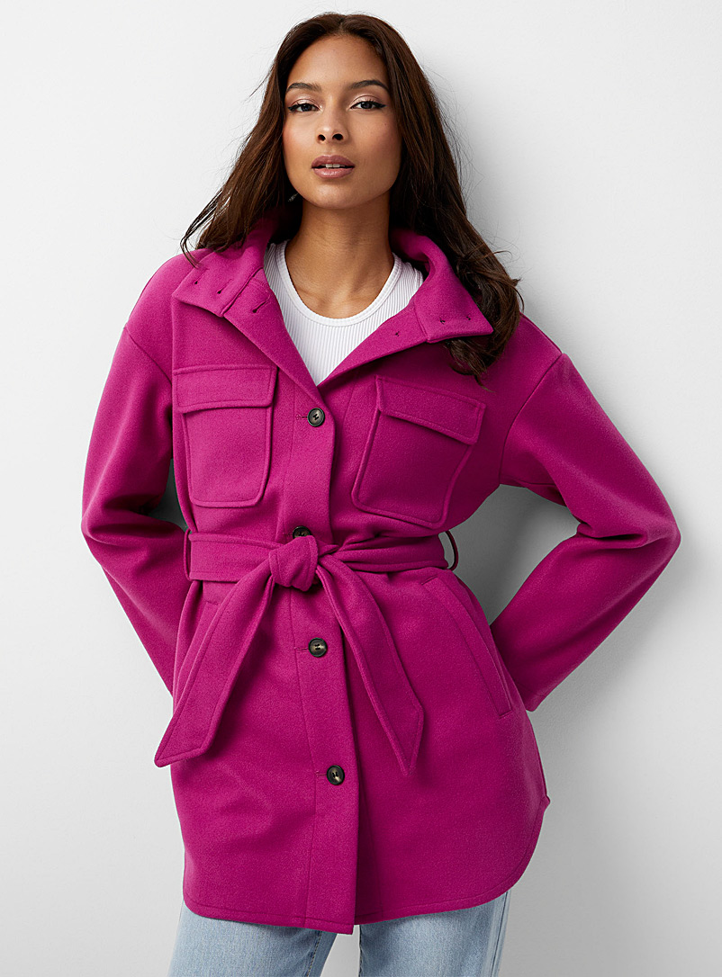 Vero Moda Pink Stand collar belted felt coat for women
