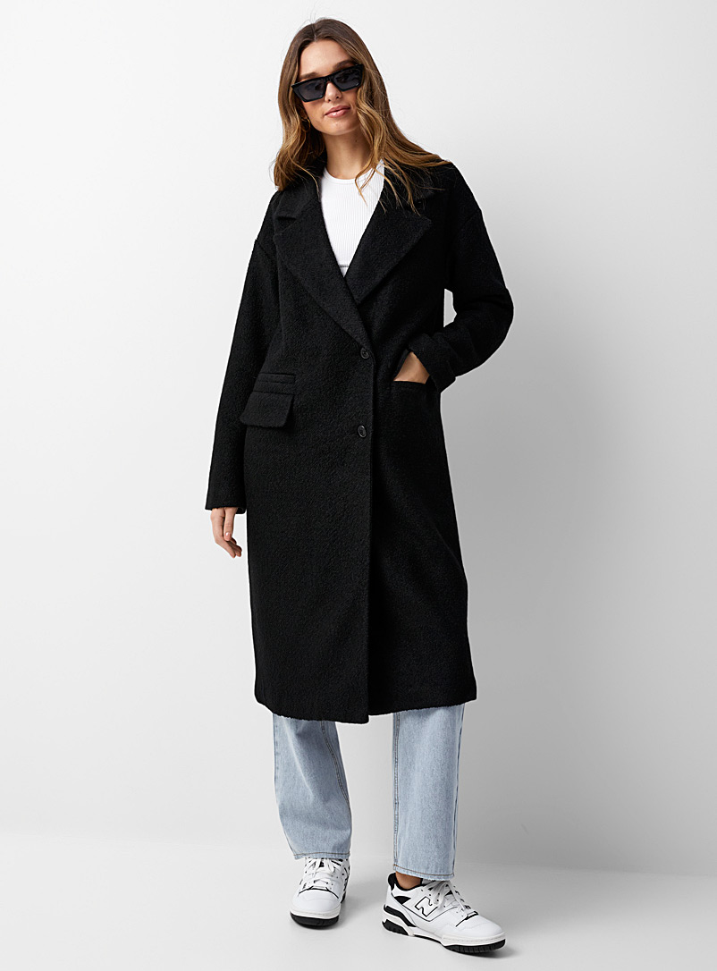 Vero Moda Black Bouclé knit long overcoat for women