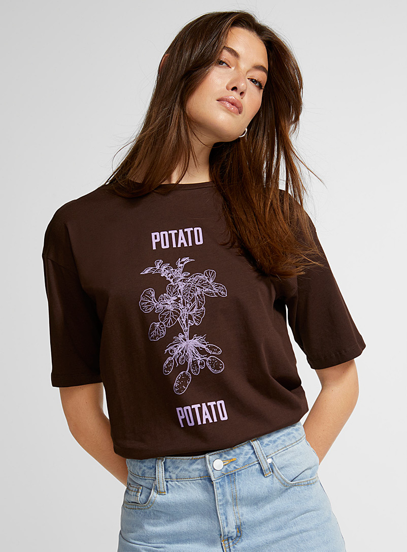 Vero Moda Dark Brown Gourmet print loose T-shirt for women