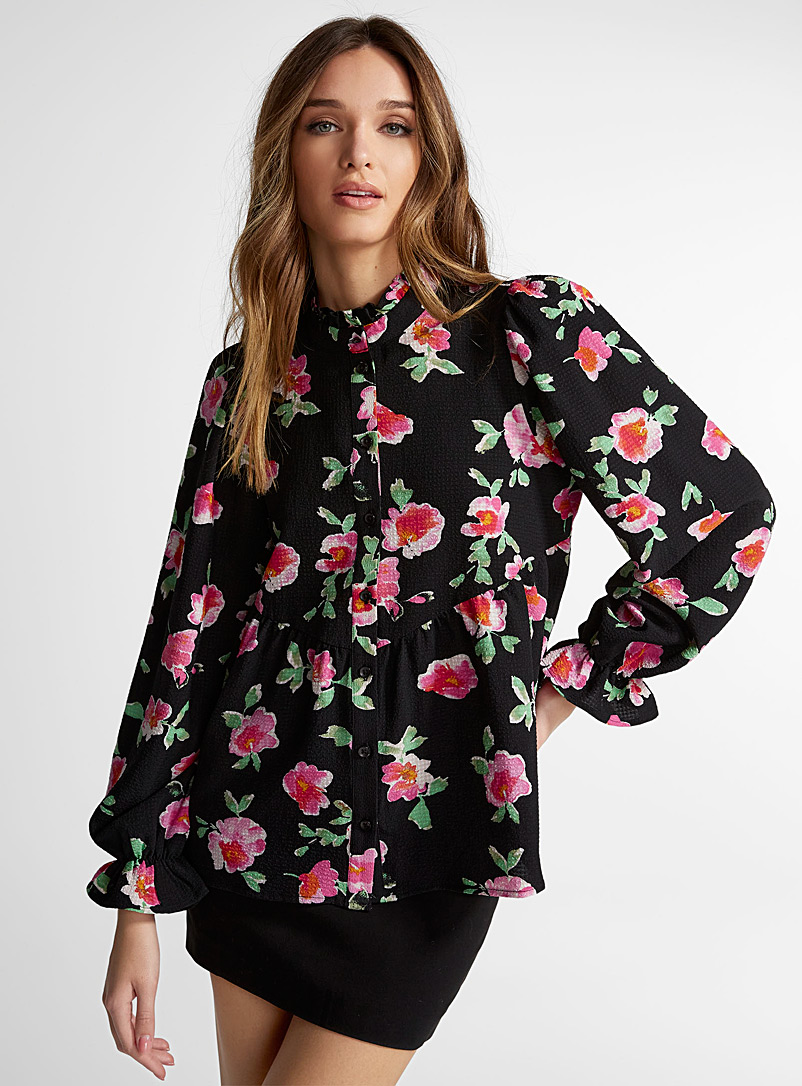 Vero Moda: La blouse ample florale détails froncés Noir à motifs pour femme