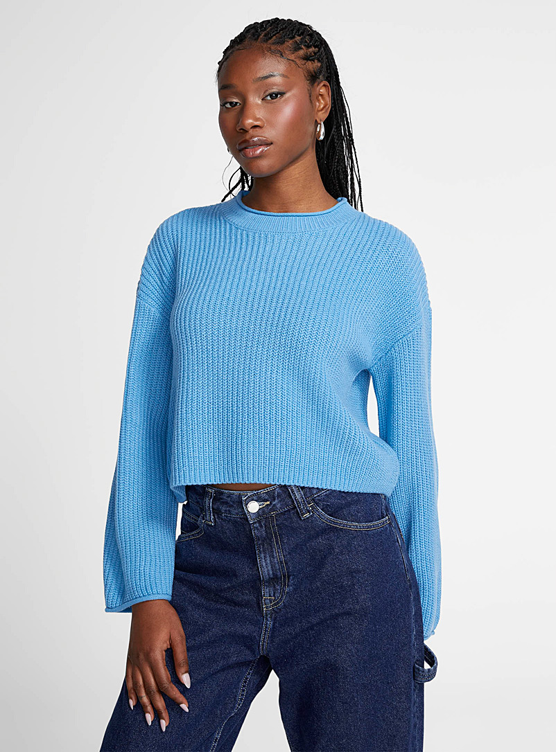 Vero Moda Blue Rolled neckline shaker-rib sweater for women