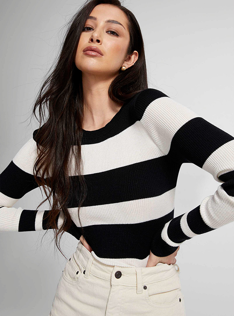 Vero Moda Patterned black Block stripe ribbed sweater for women