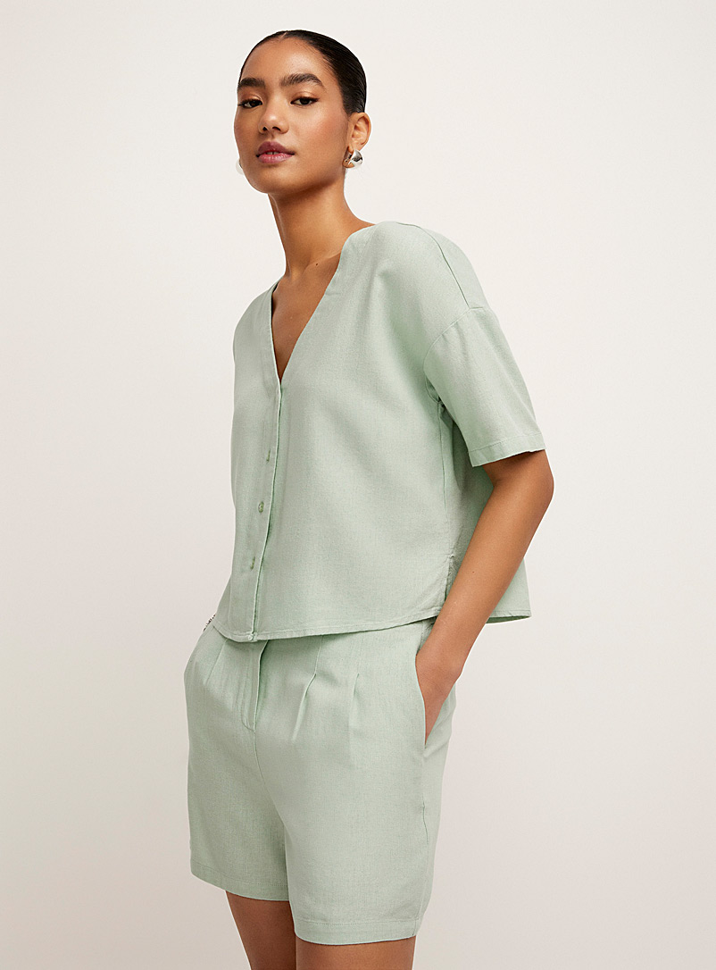 Vero Moda: La blouse carrée touche de lin Sauge pour femme