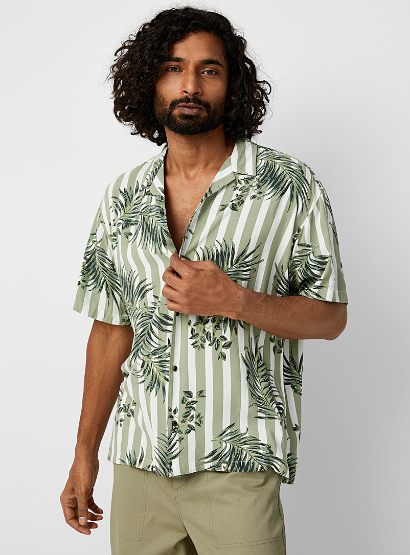 Jack & Jones Green Botanical-stripe camp shirt for men