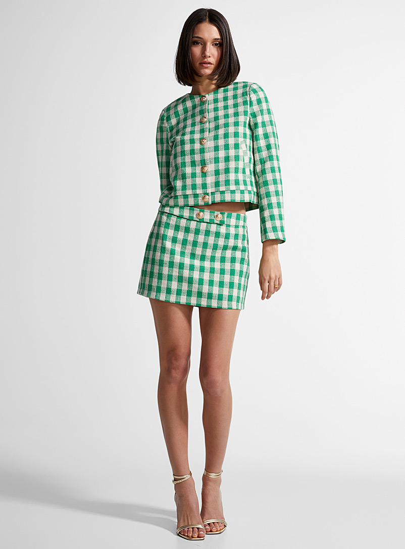 Vero Moda Patterned Green Colourful checkers tweed miniskirt for women