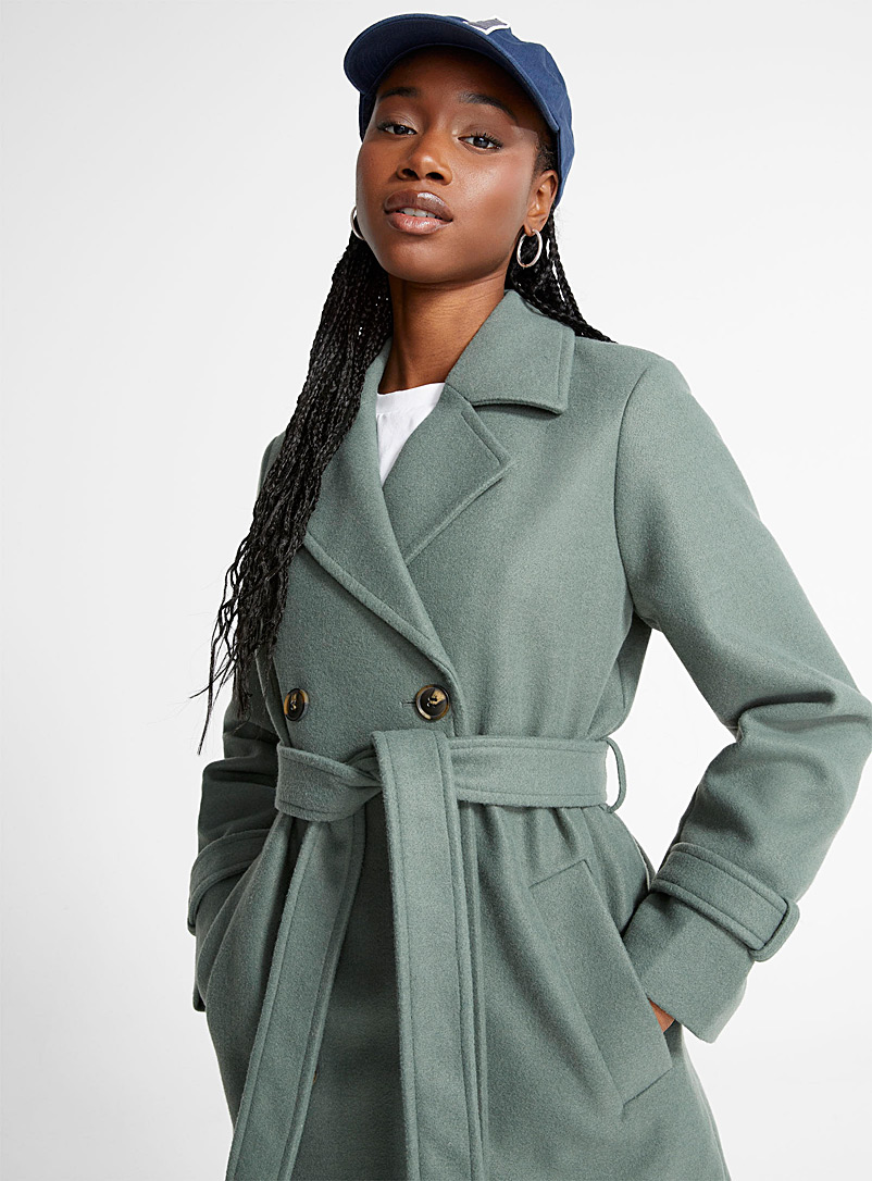Vero Moda Green Double-breasted belted overcoat for women