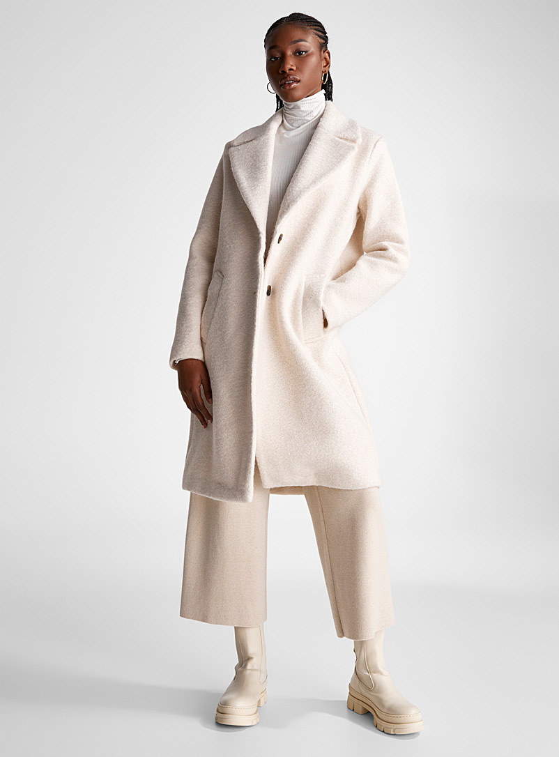 Vero Moda: Le manteau feutre bouclé deux boutons Ivoire blanc os pour femme